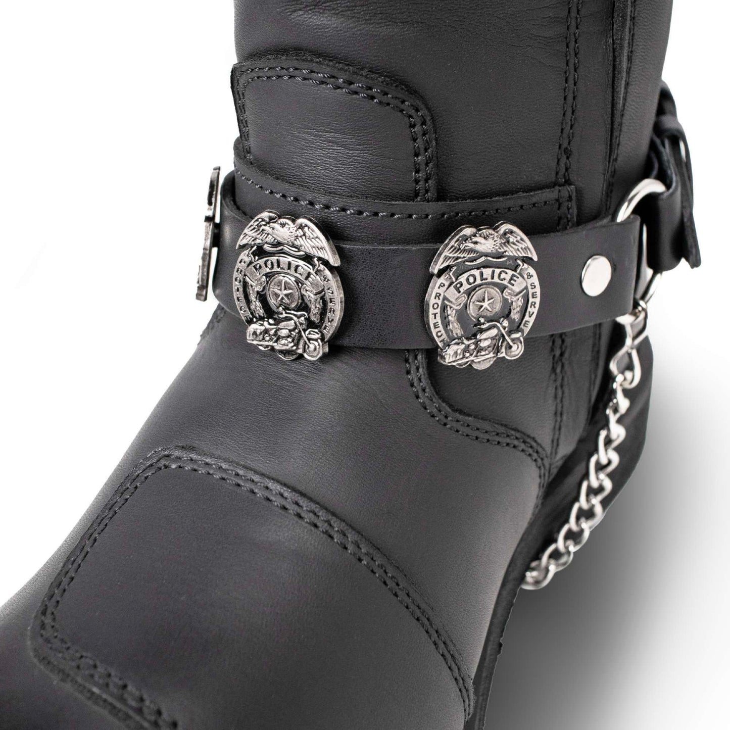 Silver Police Emblem Boot Chain With Adjustable Strap 42in
