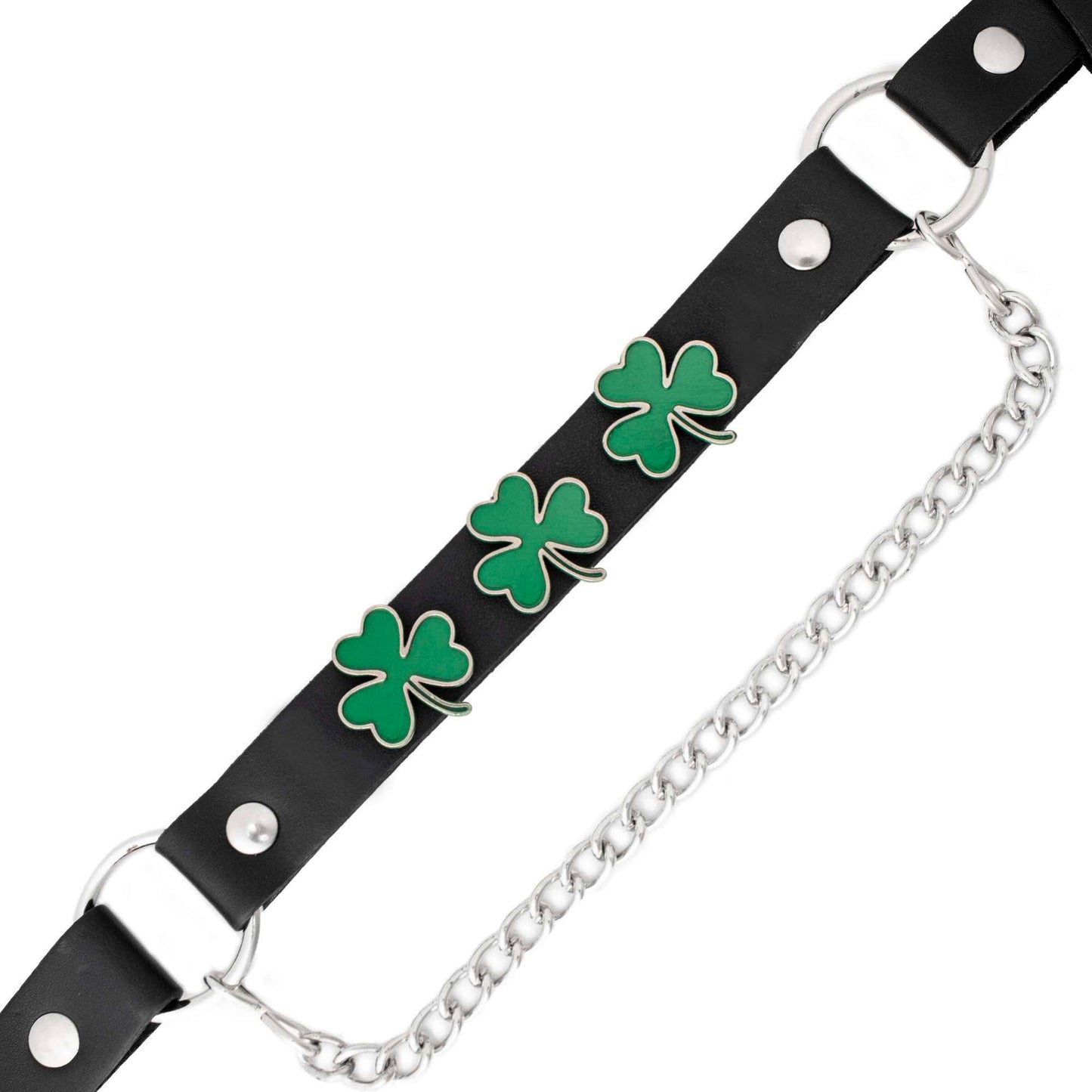 Silver Four-Leaf Clover Boot Chain with Adjustable Leather Strap
