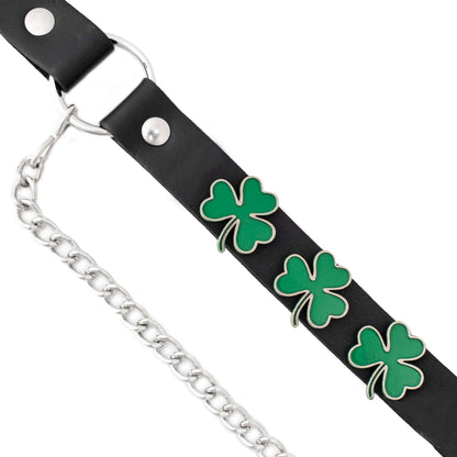Silver Four-Leaf Clover Boot Chain with Adjustable Leather Strap