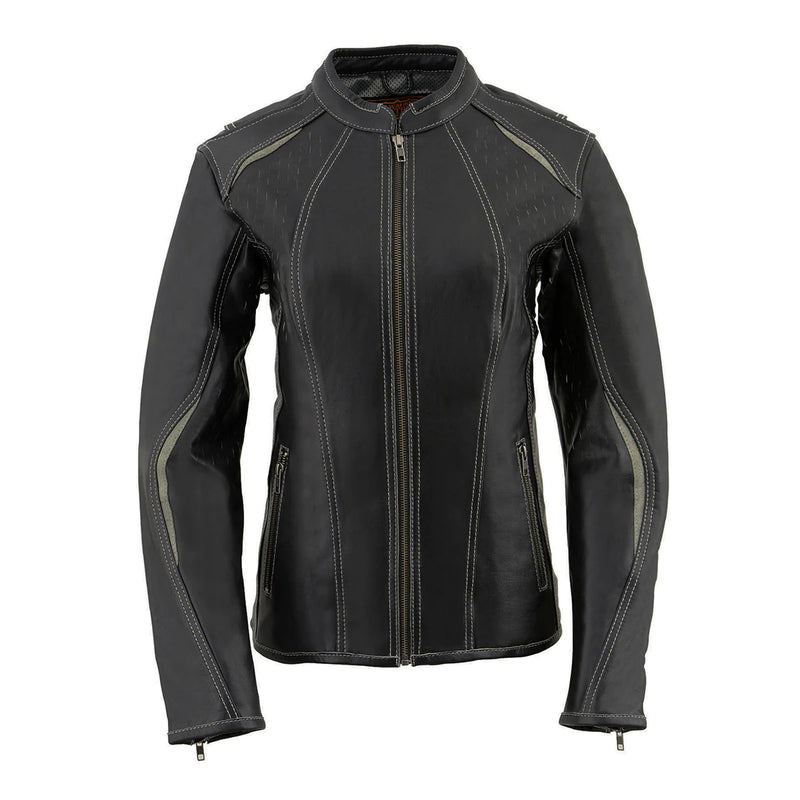 Women's 'Laser Cut' Distressed Black and Grey Scuba Style Racer Jacket