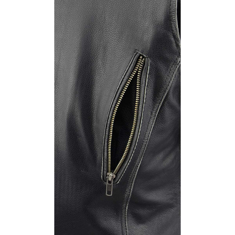 Black Leather Rub-Off Leather Jacket with Hoodie for Women