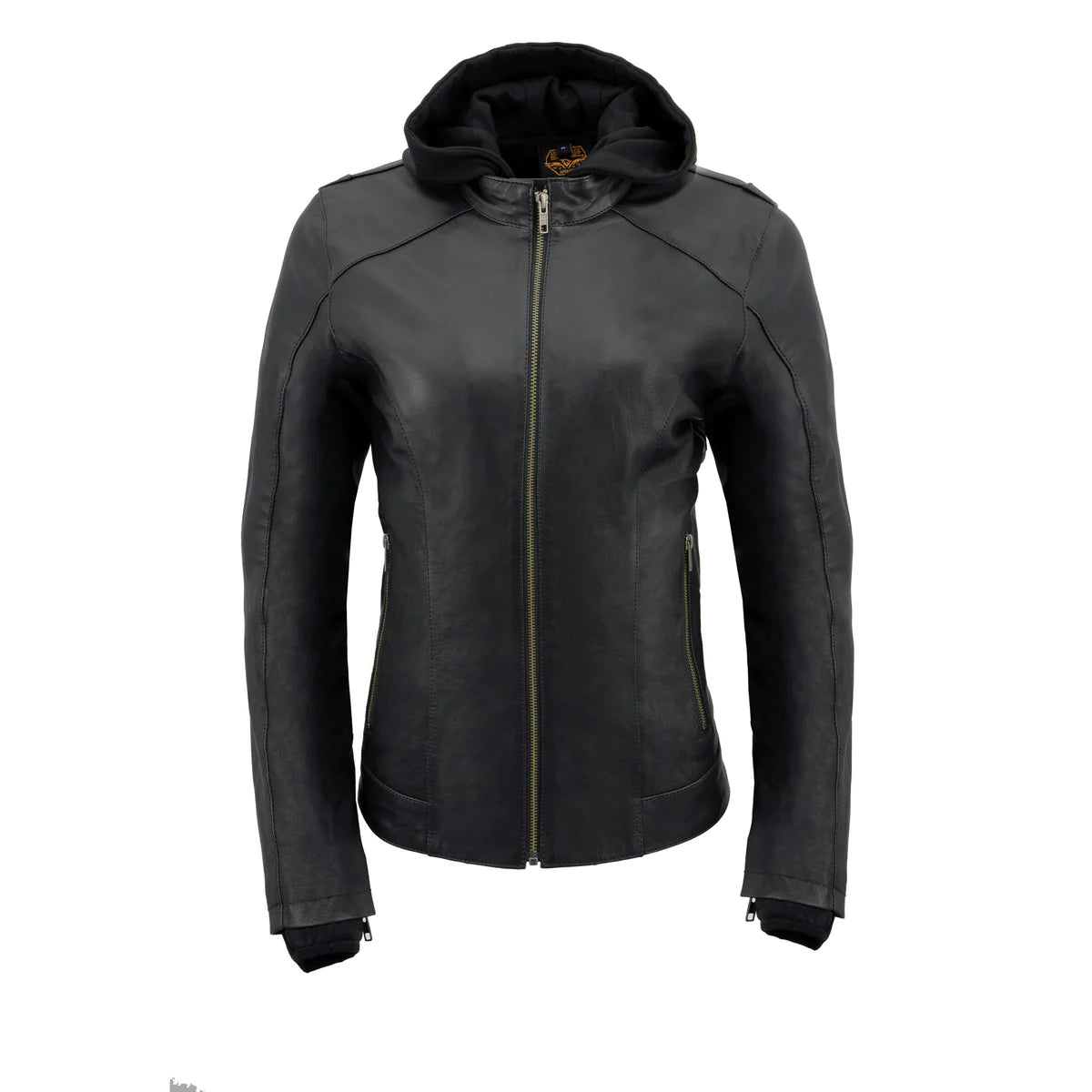 Women's Lightweight Black Leather Jacket with Removable Hoodie