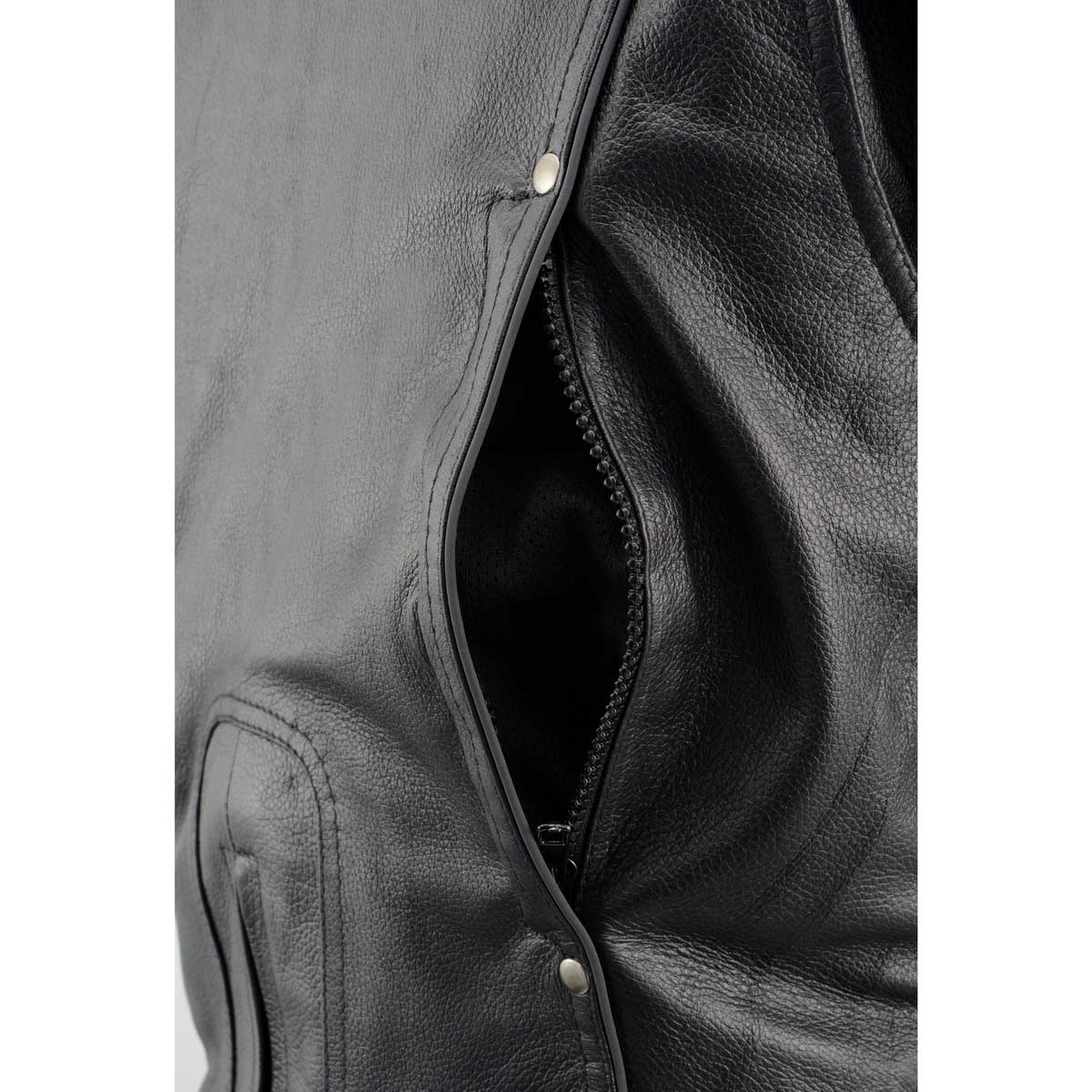 Women's Black 3/4 Hooded Leather Jacket with Side Stretch