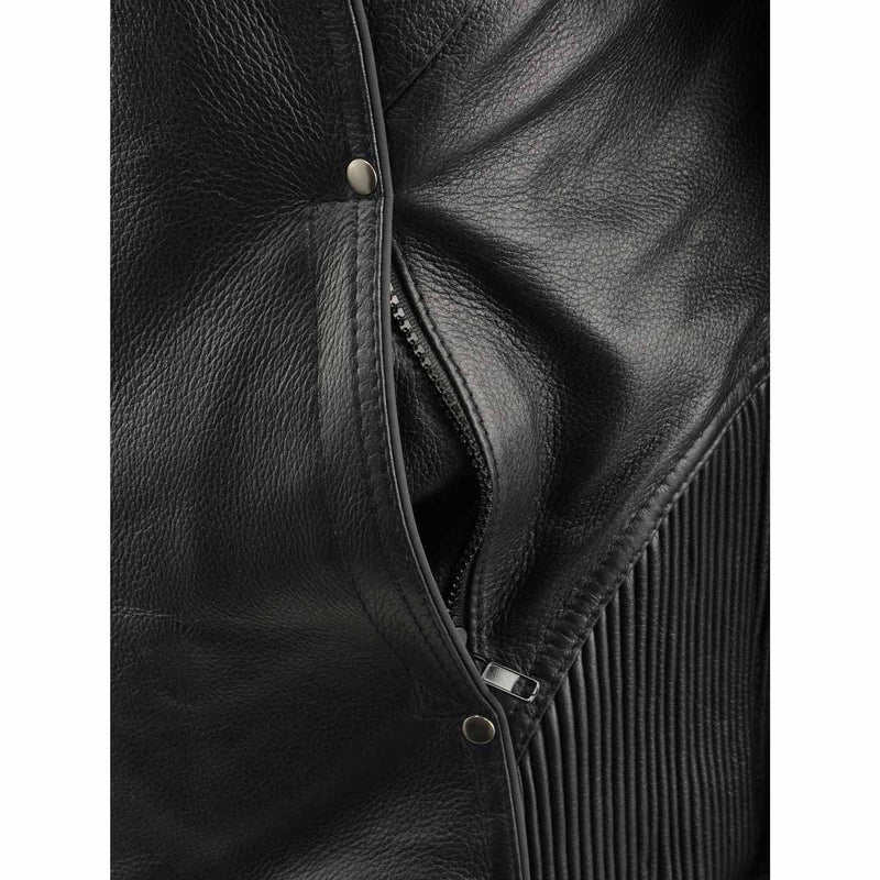 Women's Black 3/4 Hooded Leather Jacket with Side Stretch