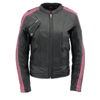 Womens Black and Pink 'Crinkled Arm' Lightweight Racer Jacket