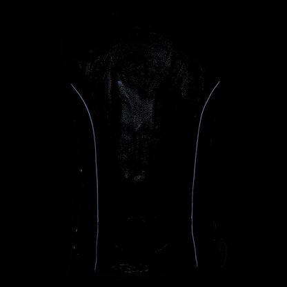 Women's Classic Black Leather Side Laced Biker Vest with Reflective Piping