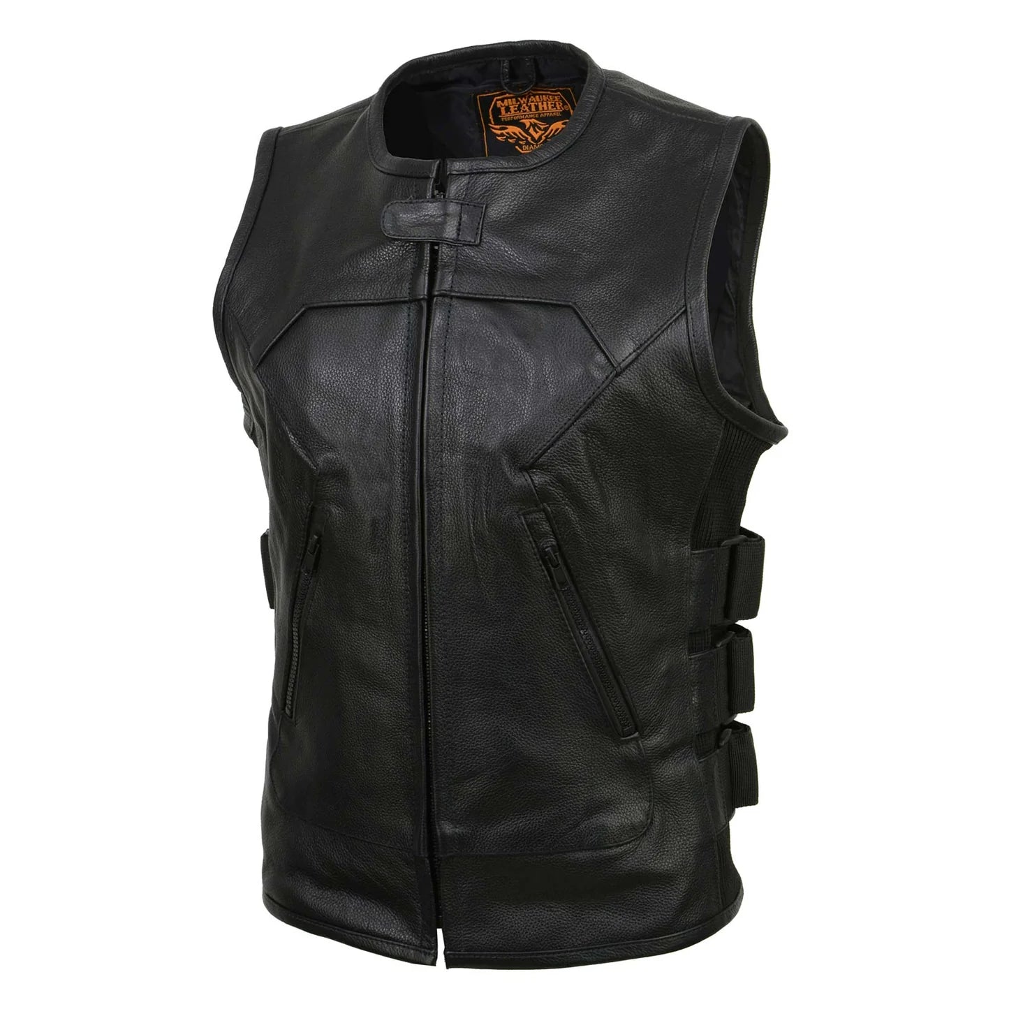 Women's 'Basher' Black SWAT Style Club Style Motorcycle Leather Vest