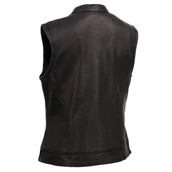 Black Women 'Lashes' Motorcycle Leather Club Style Riders Vest w/ Concealed Dual Closure