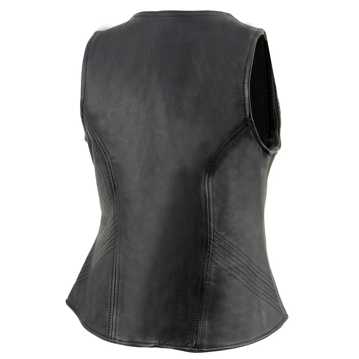Women's Open Neck Front Zipper Black Leather Vest