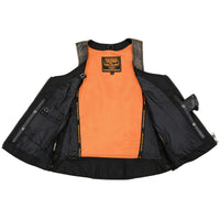 Women's Distressed Brown ‘Open Neck’ Motorcycle Leather Vest with Side Laces