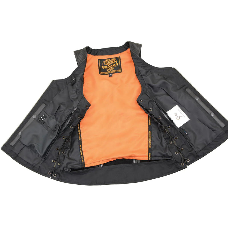 Women’s Black ‘Cool-Tec’ Leather Open Neck Motorcycle Vest
