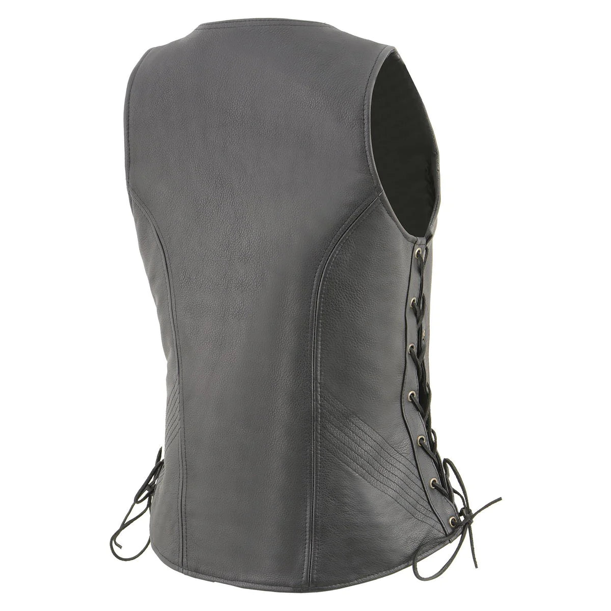 Women’s Black ‘Cool-Tec’ Leather Open Neck Motorcycle Vest