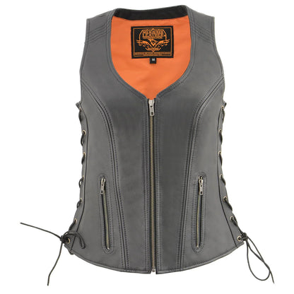 Women’s Black ‘Cool-Tec’ Leather Open Neck Motorcycle Vest
