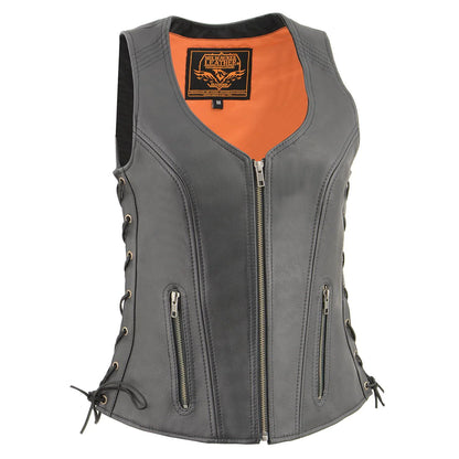 Women’s Black ‘Cool-Tec’ Leather Open Neck Motorcycle Vest