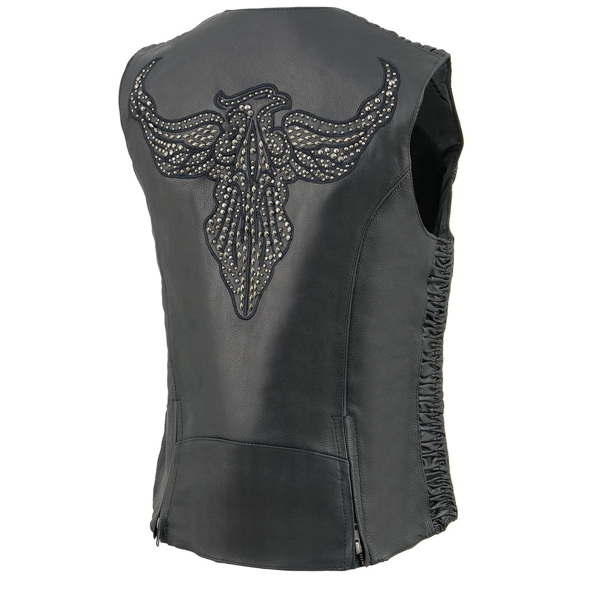 Ladies Black 'Studded Phoenix' Leather Vest