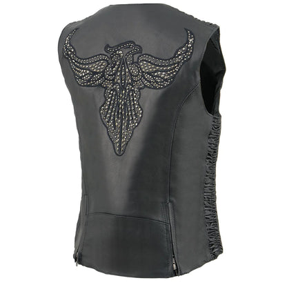 Ladies Black 'Studded Phoenix' Leather Vest