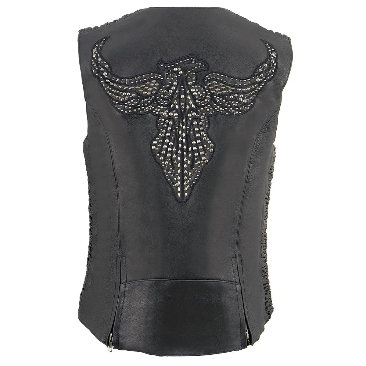 Ladies Black 'Studded Phoenix' Leather Vest