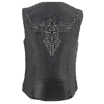 Ladies Black 'Studded Phoenix' Leather Vest