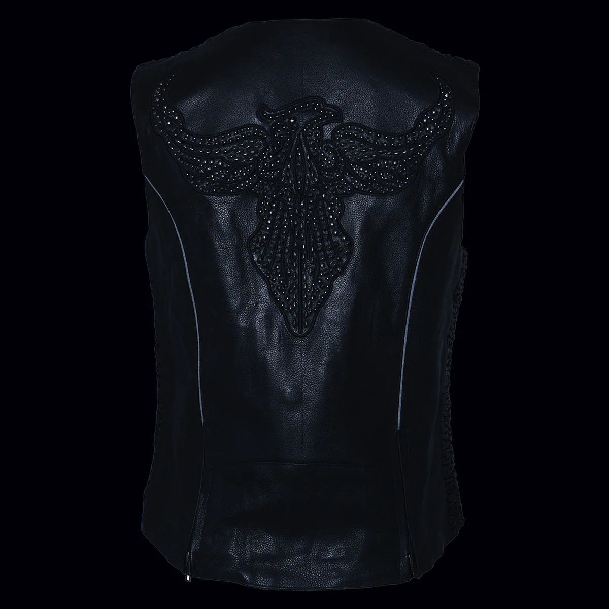 Ladies Black 'Studded Phoenix' Leather Vest