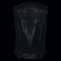 Ladies Black 'Studded Phoenix' Leather Vest