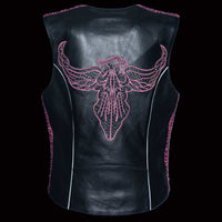 Ladies Black and Purple 'Studded Phoenix' Leather Vest