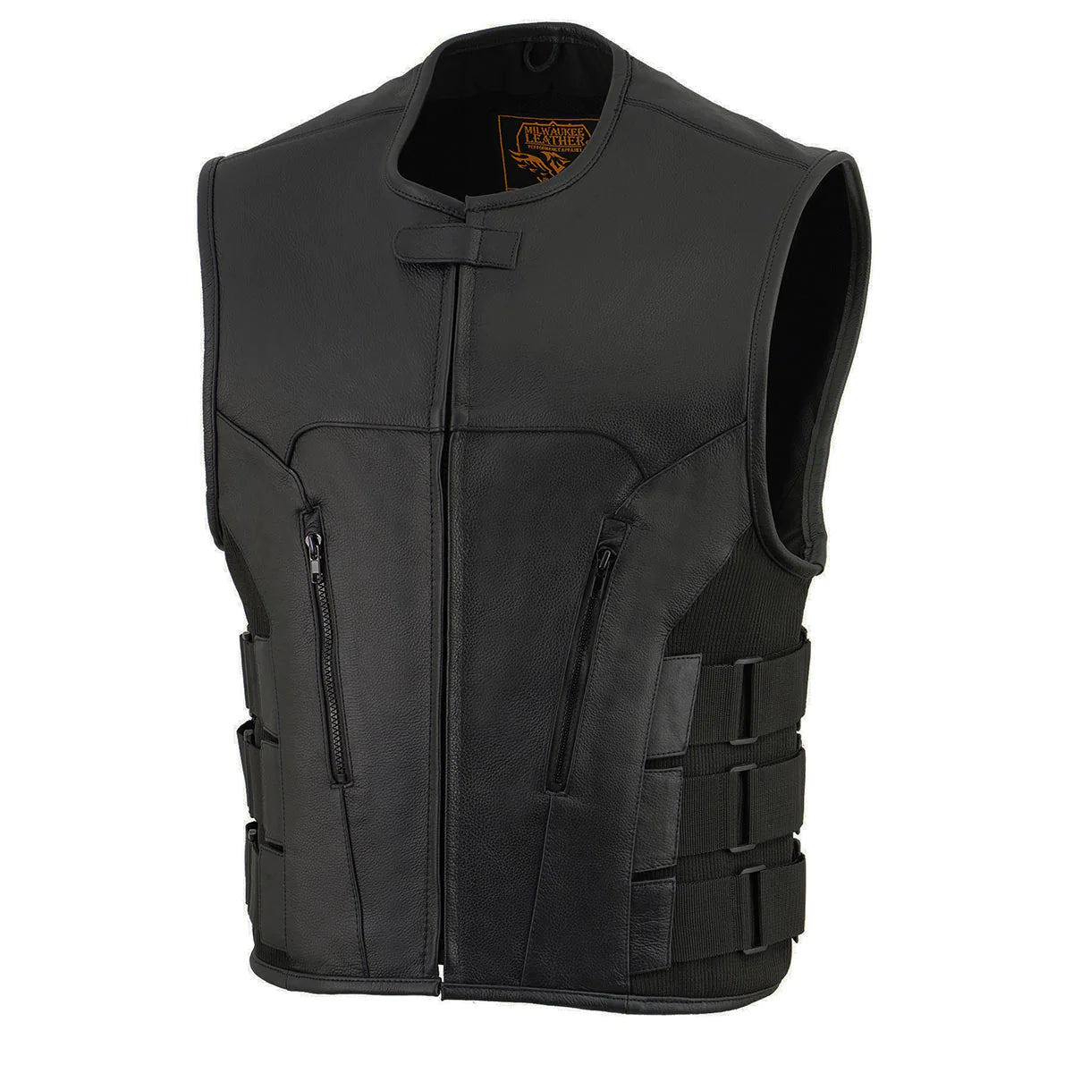 Men's 'Basher' Black SWAT Style Club Style Motorcycle Leather Vest