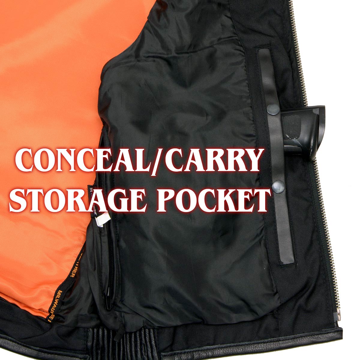 Men's Black Cool-Tec Leather Vest Front Zipper Motorcycle Rider Vest with Stand-Up Collar