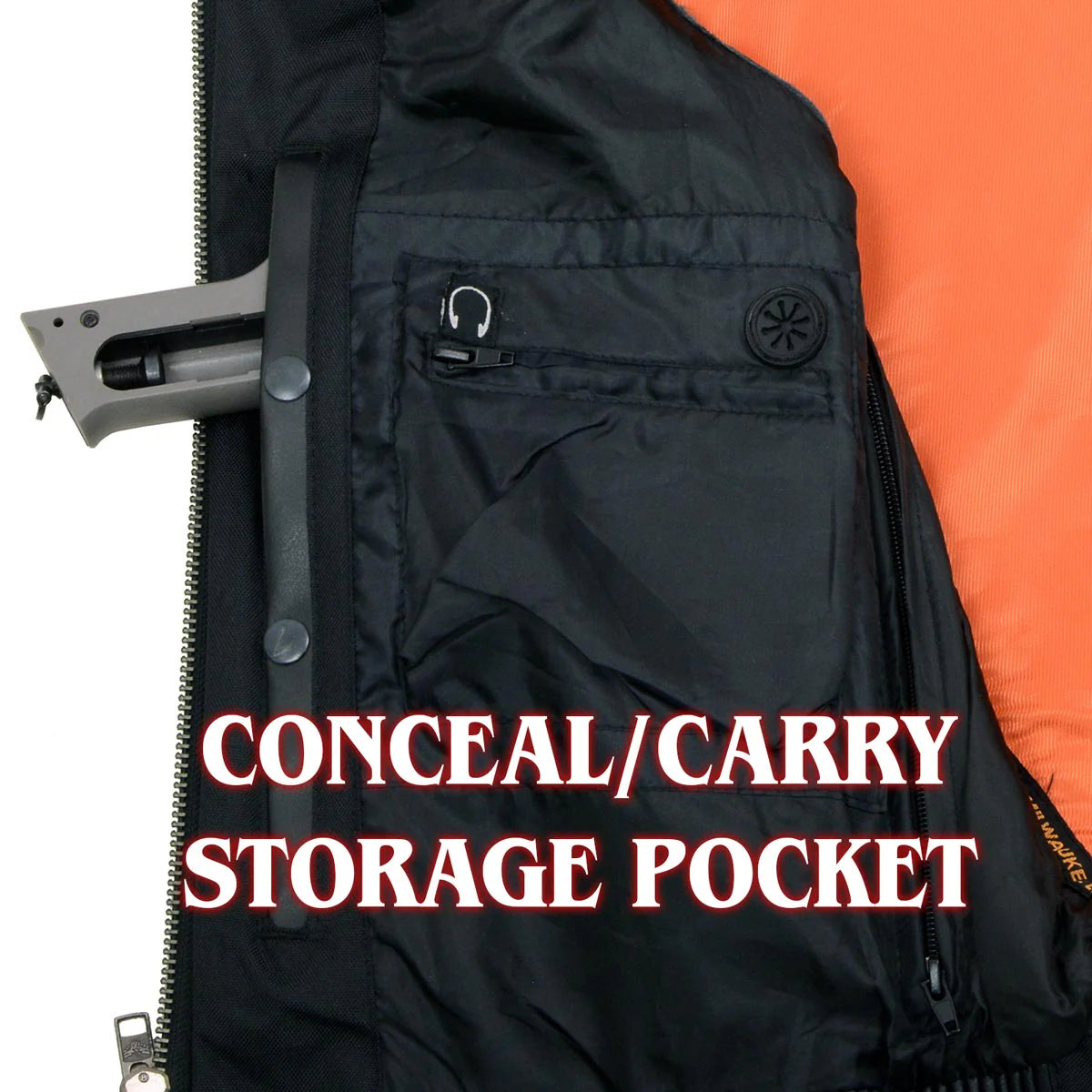 Men's Black Cool-Tec Leather Vest Front Zipper Motorcycle Rider Vest with Stand-Up Collar