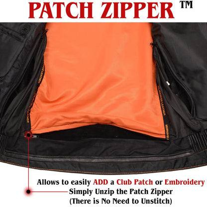 Men's Black Cool-Tec Leather Vest Front Zipper Motorcycle Rider Vest with Stand-Up Collar