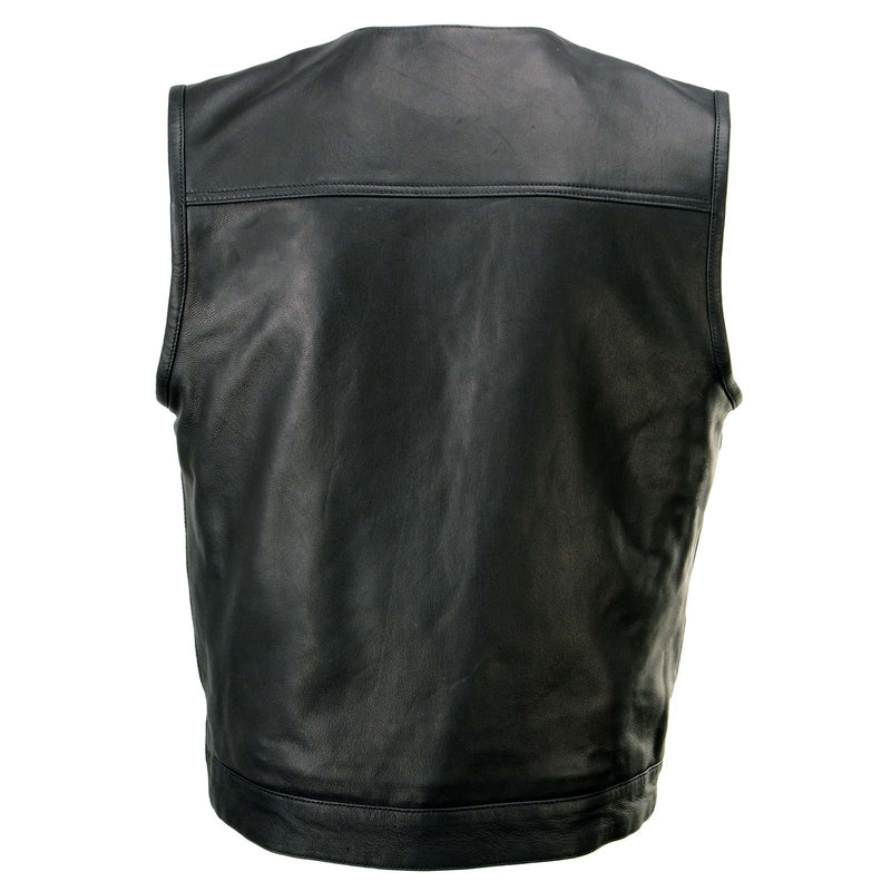 Men's 'Pursuit' Black Premium Naked Goad Leather V Neck Motorcycle Rider Vest