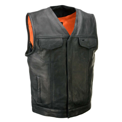 Men's 'Pursuit' Black Premium Naked Goad Leather V Neck Motorcycle Rider Vest