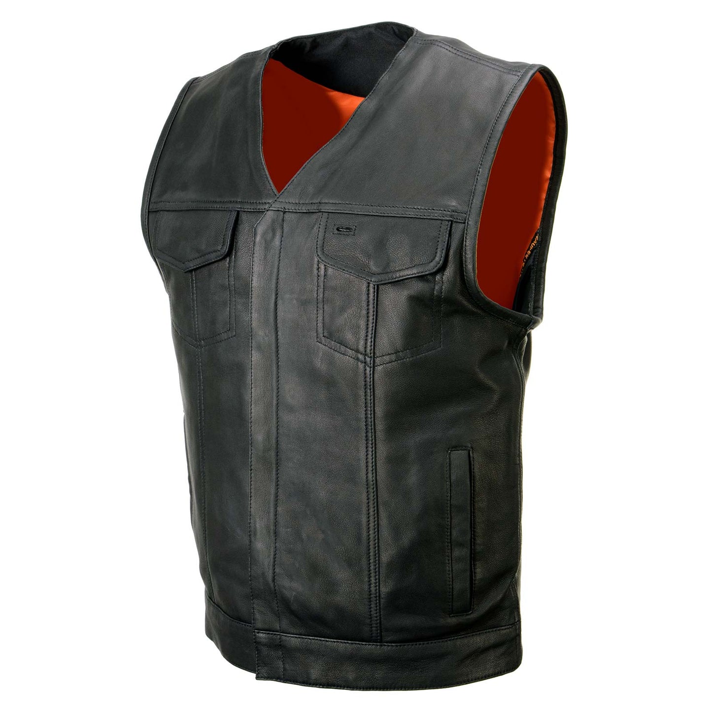 Men's 'Pursuit' Black Premium Naked Goad Leather V Neck Motorcycle Rider Vest