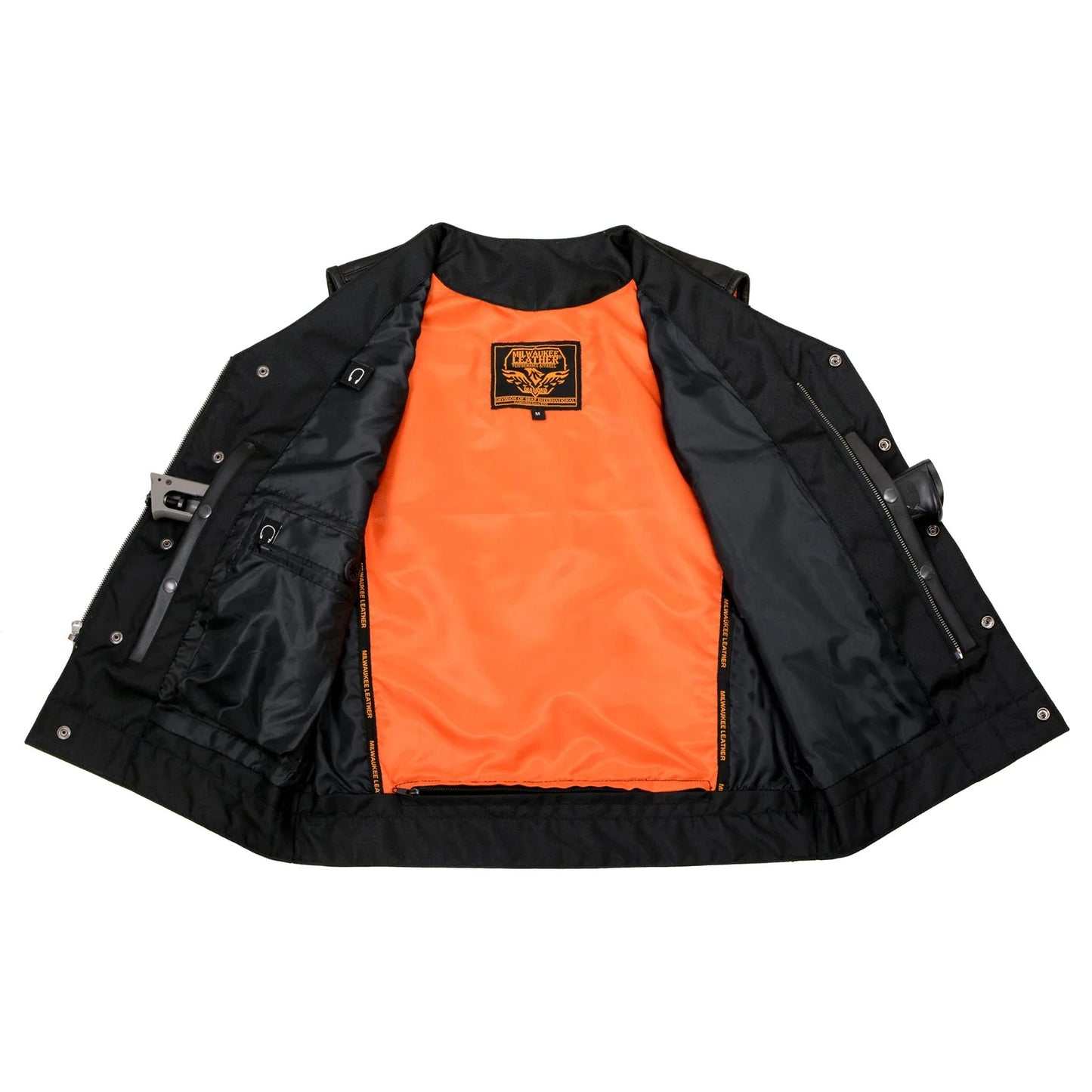 Men's 'Pursuit' Black Premium Naked Goad Leather V Neck Motorcycle Rider Vest
