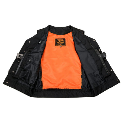 Men's 'Pursuit' Black Premium Naked Goad Leather V Neck Motorcycle Rider Vest