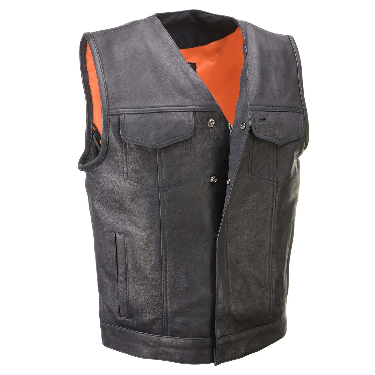 Men's 'Pursuit' Black Premium Naked Goad Leather V Neck Motorcycle Rider Vest
