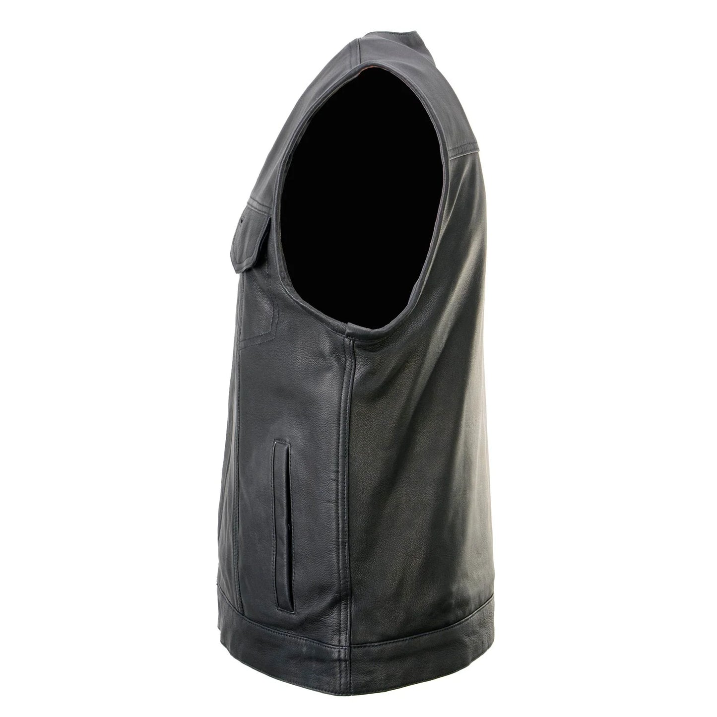 Men's 'Pursuit' Black Premium Naked Goad Leather V Neck Motorcycle Rider Vest