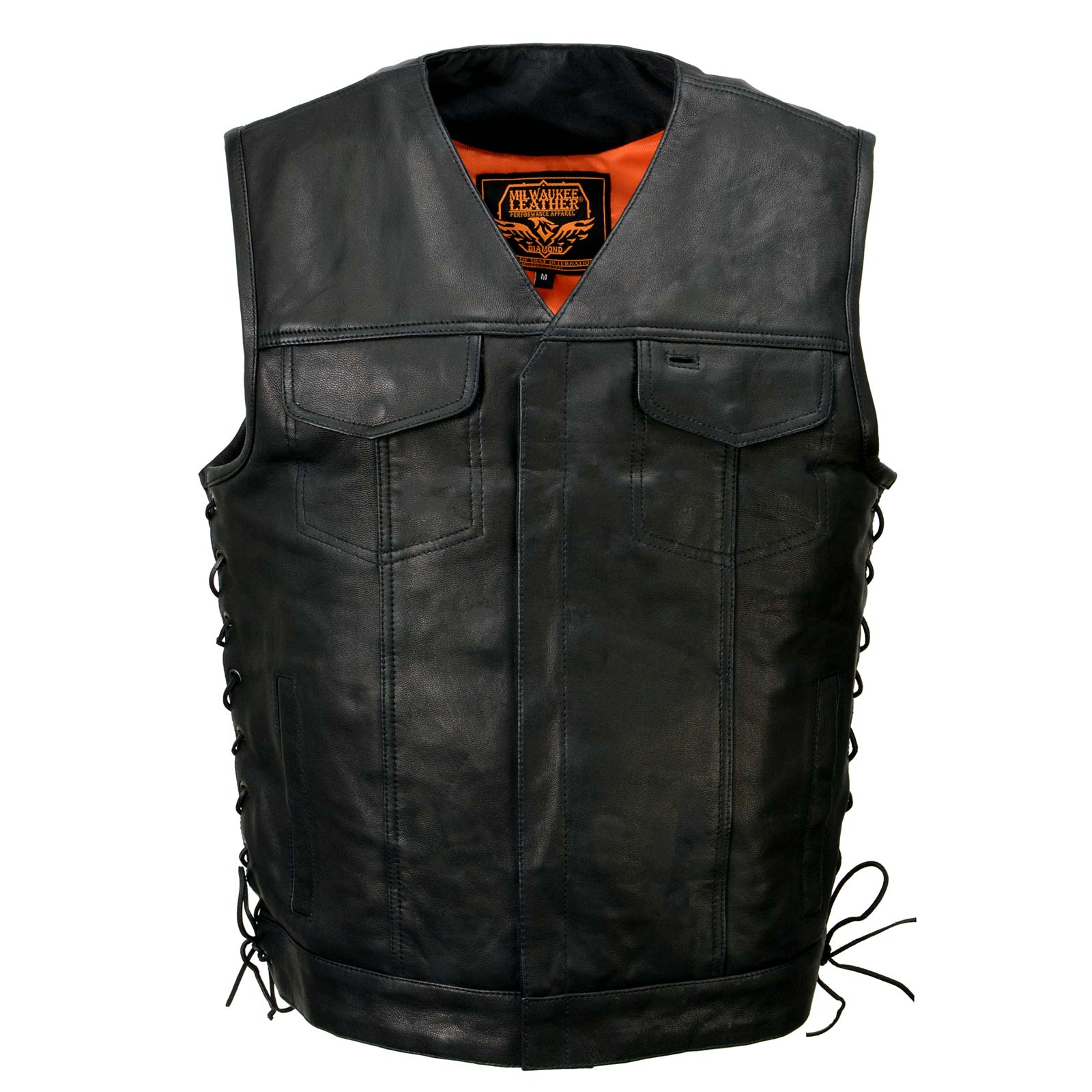 Men's Black 'Pursuit' V Neck Club Style Motorcycle Leather Men's Black 'Pursuit' V Neck Club Style Motorcycle Leather