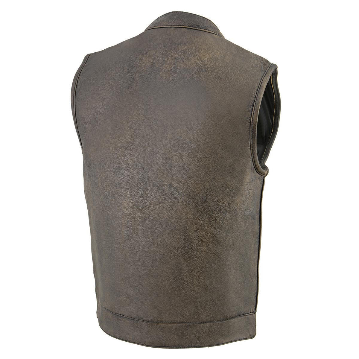 Men's Distressed Brown Dual Closure Open Neck Club Motorcycle Leather Vest