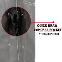 Men's Black 'Paisley' Accented White Stitching Leather Vest – w/Armhole Trim Open Collar Design