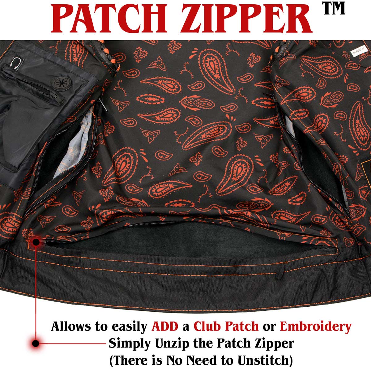 Men's Black 'Checkered Flag' Accented Orange Stitching Leather Vest – W/ Armhole Trim