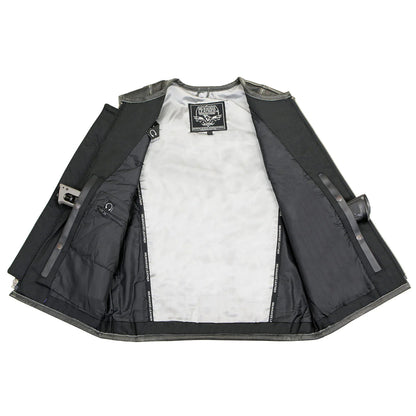 Men's Classic Vintage Distressed Grey Motorcycle Leather Vest