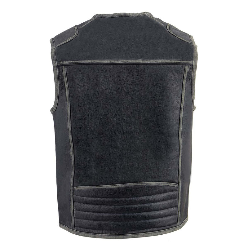 Men's Classic Vintage Distressed Grey Motorcycle Leather Vest