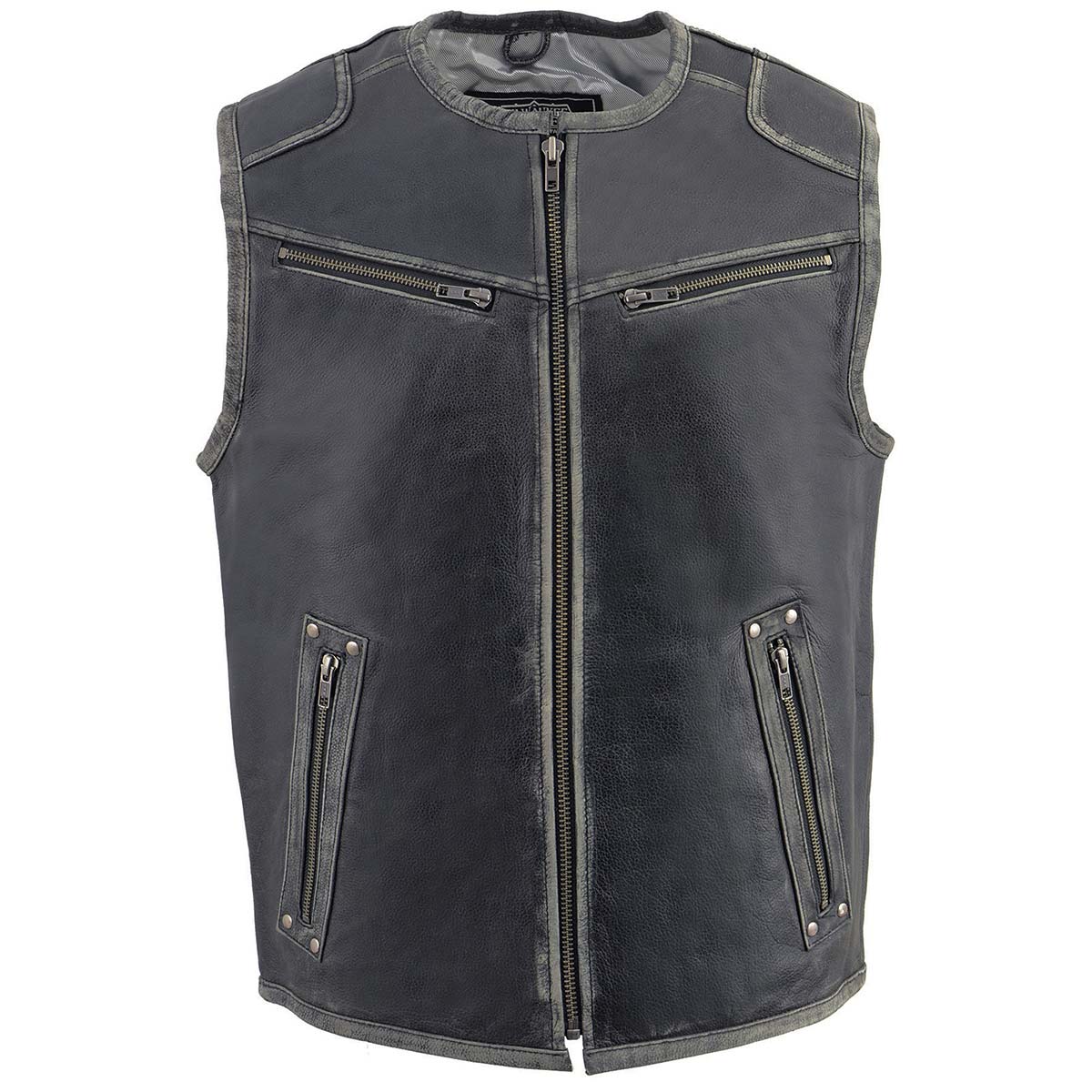 Men's Classic Vintage Distressed Grey Motorcycle Leather Vest