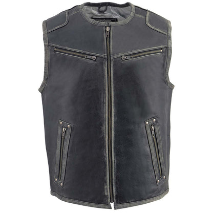 Men's Classic Vintage Distressed Grey Motorcycle Leather Vest