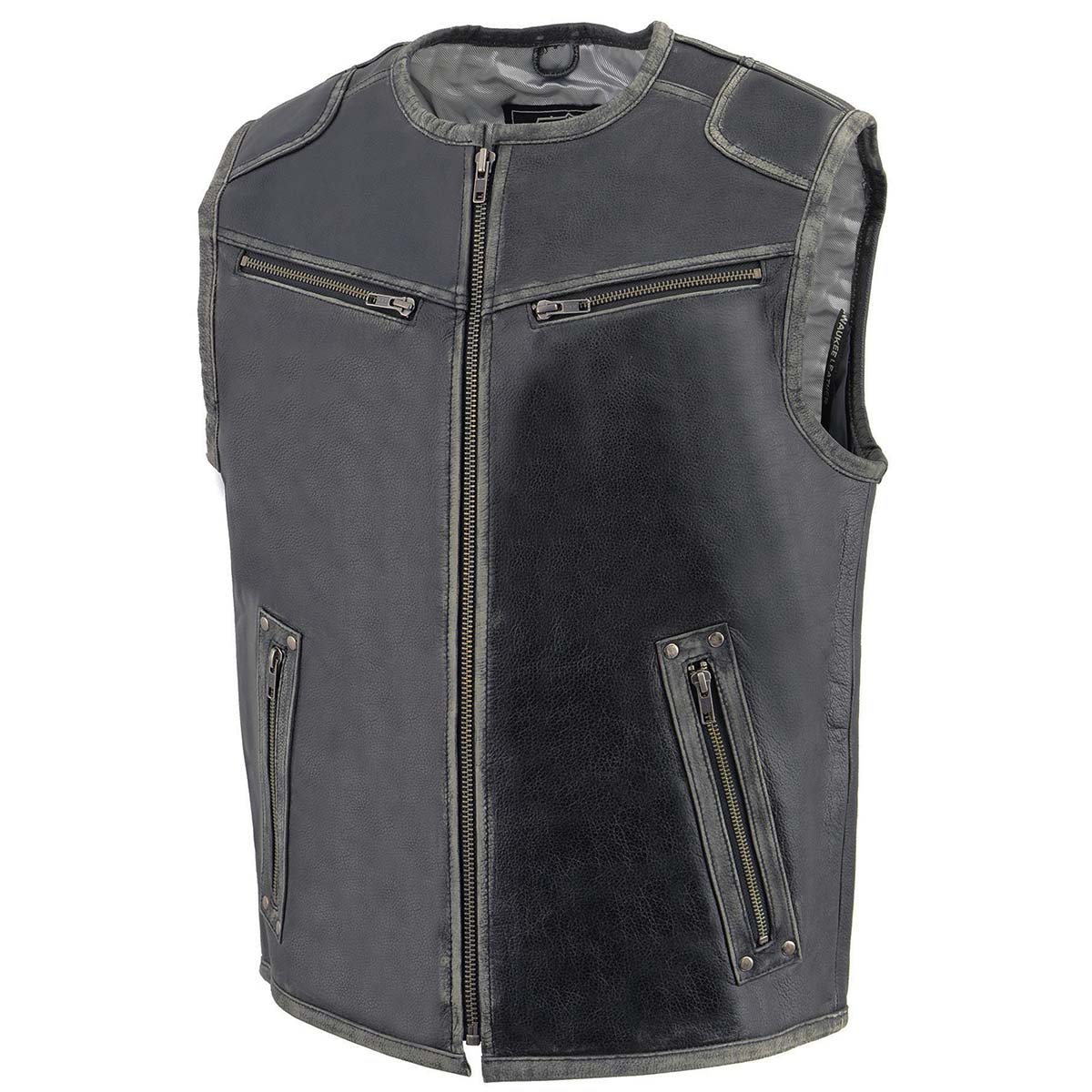 Men's Classic Vintage Distressed Grey Motorcycle Leather Vest