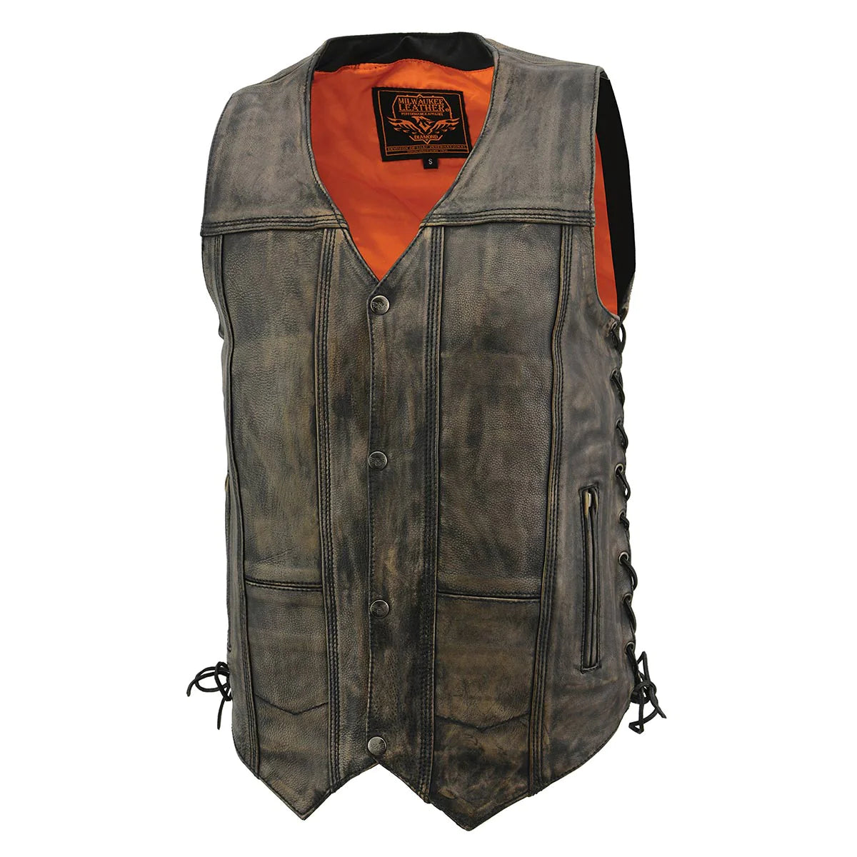Men's Roulette Distressed Brown 10 Pocket Motorcycle Leather Vest