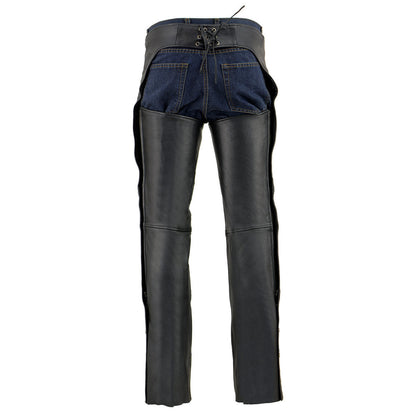Men's Black Premium Leather Motorcycle Rider Chaps With Cool-Tec Treatment Zippered Pockets MLM5502