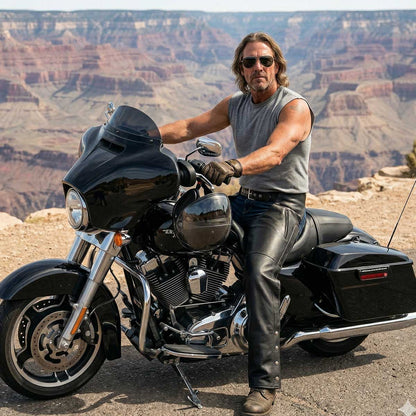 Men's Black Premium Leather Motorcycle Rider Chaps With Cool-Tec Treatment Zippered Pockets MLM5502
