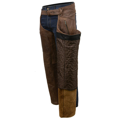 Men's Vintage Crazy Horse Brown Leather Chaps with Removable Thermal Liner MLM5518