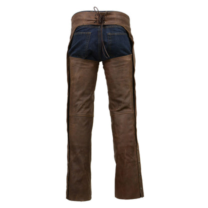 Men's Vintage Crazy Horse Brown Leather Chaps with Removable Thermal Liner MLM5518